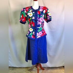 STUART ALAN | Floral 2pc Skirt Suit Set in Navy sz 12